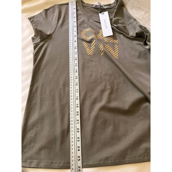 Calvin Klein Olive Gold Round neck Tee Top T-shirt Short Sleeves Size L - Picture 12 of 12